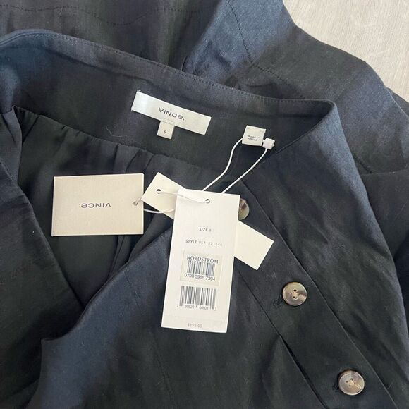 Vince Pleat Front Shorts In Black Linen Blend Size 8 Side Button - Picture 7 of 8